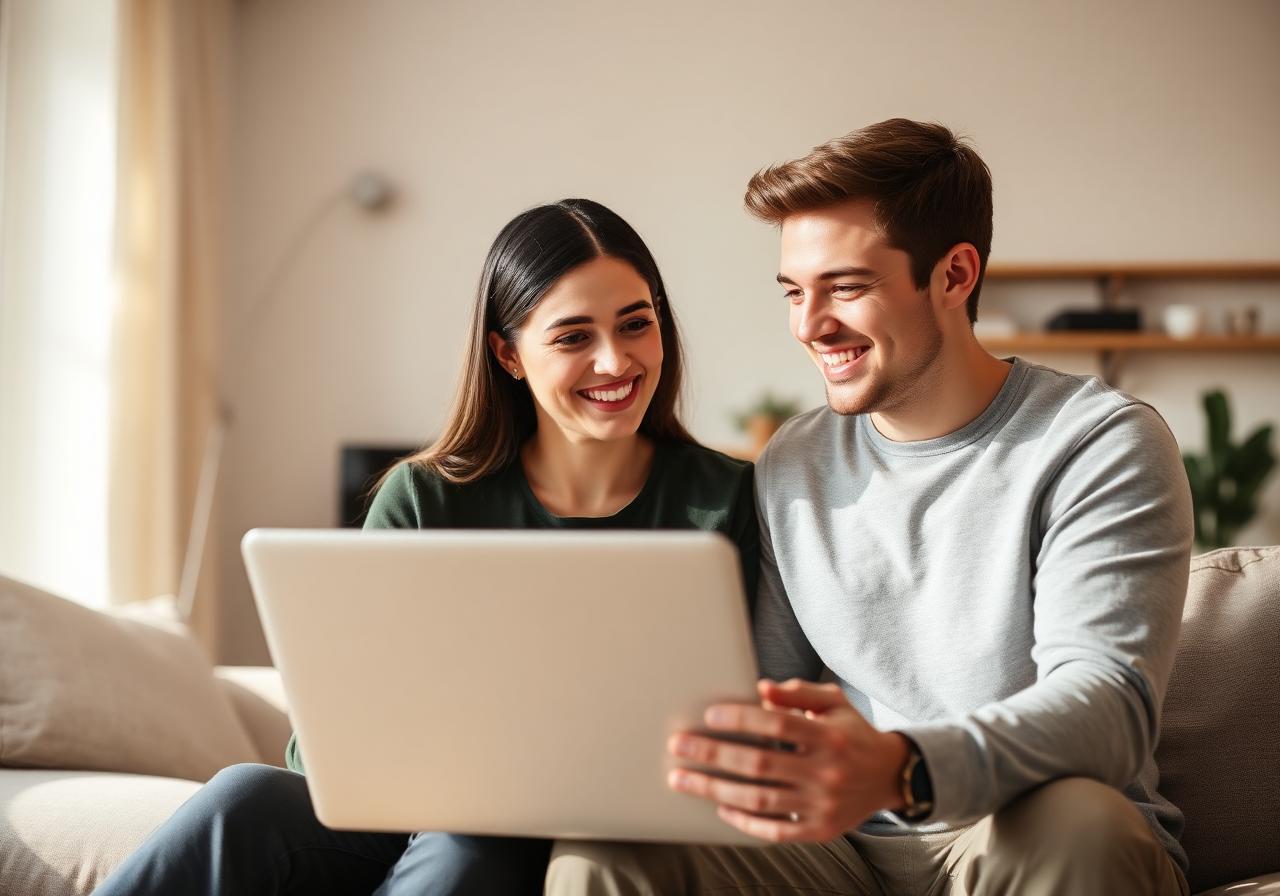 Smiling couple using ATOUT CREDIT